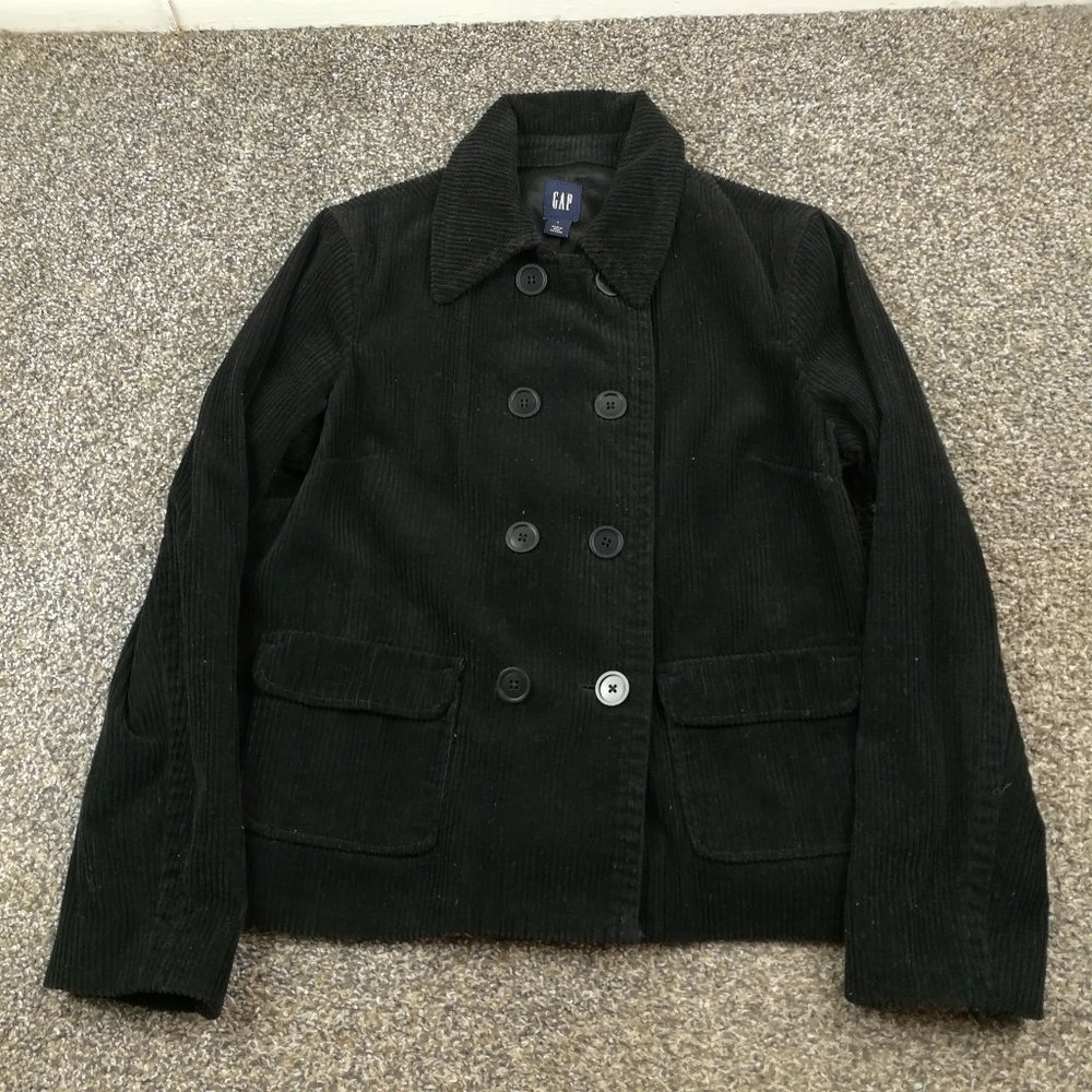 Vintage Gap Blazer Jacket Corduroy Double Breasted Lined Black Womens Large Y2K